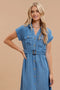 Chambray Collared Button Down Belted Midi Dress-Dress-Blu Pepper-S-CHAMBRAY-Urbanheer