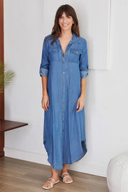 Chambray Tunic Shirt Dress DENIM Blue-Dress-VENTI6-S-Urbanheer