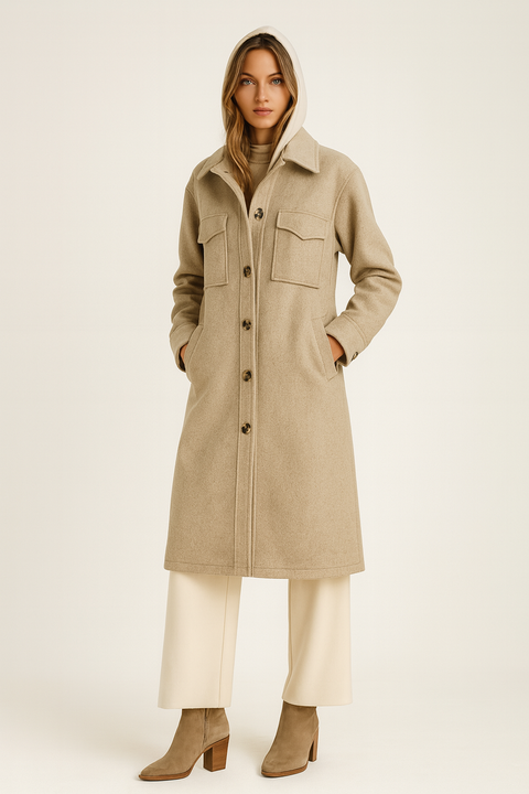 Twofer Hoodie Solid Coat - Latte