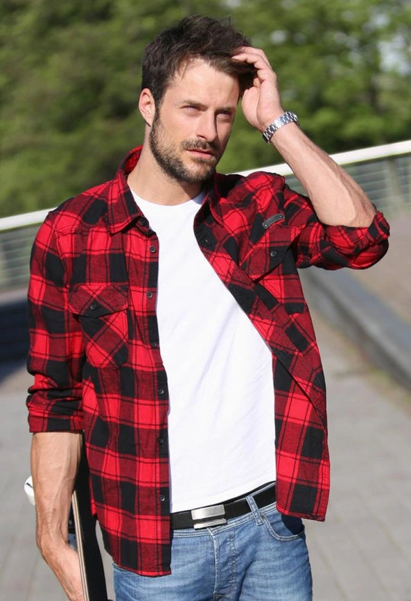 Check Shirt Red Black from Norvine Exclusive at Urbanheer. M Red Black