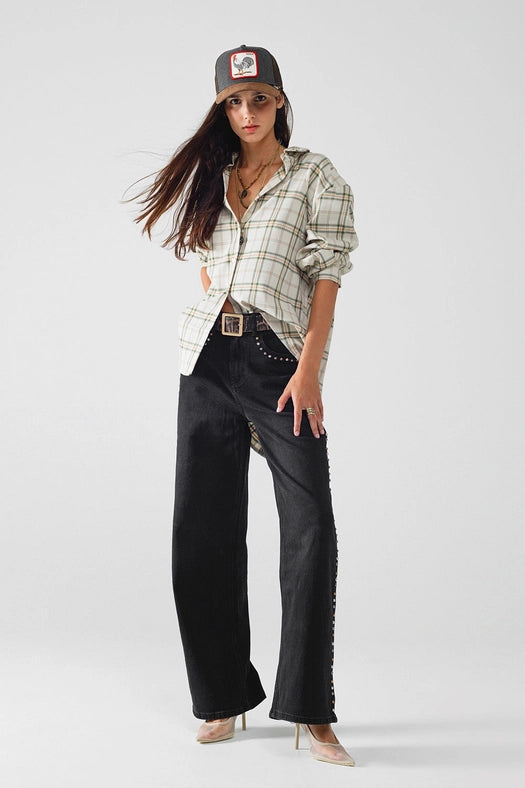 Checked Shirt with Back Opening in Beige-Shirt-Q2-L-Beige-Urbanheer