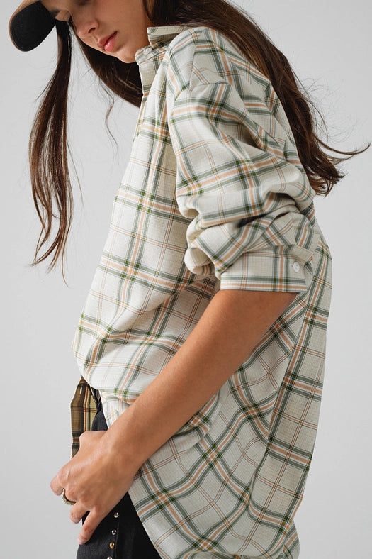 Checked Shirt with Back Opening in Beige-Shirt-Q2-L-Beige-Urbanheer