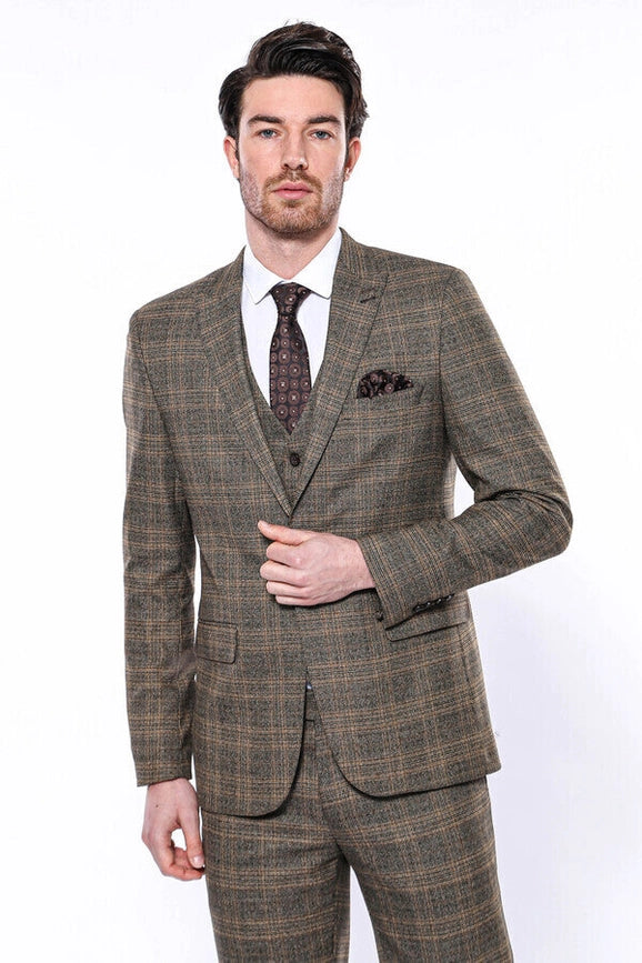 Checked Slim-Fit Brown Men Blazer-Blazer-Wessi-36-Brown-Urbanheer