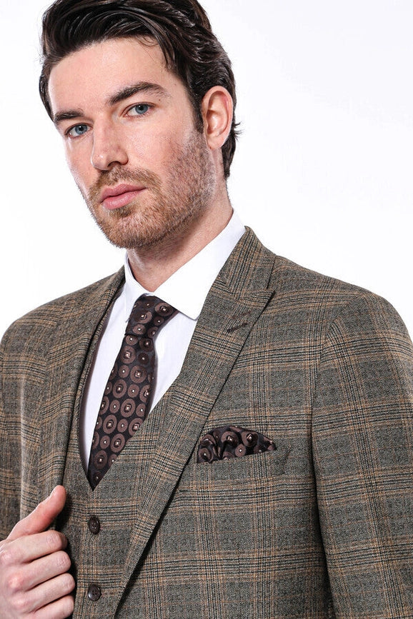 Checked Slim-Fit Brown Men Blazer-Blazer-Wessi-36-Brown-Urbanheer