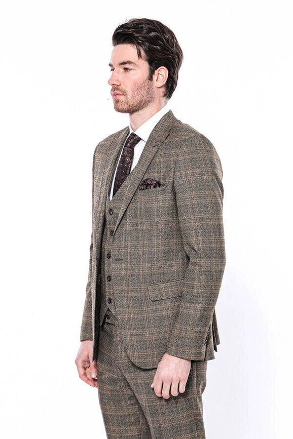 Checked Slim-Fit Brown Men Blazer-Blazer-Wessi-36-Brown-Urbanheer