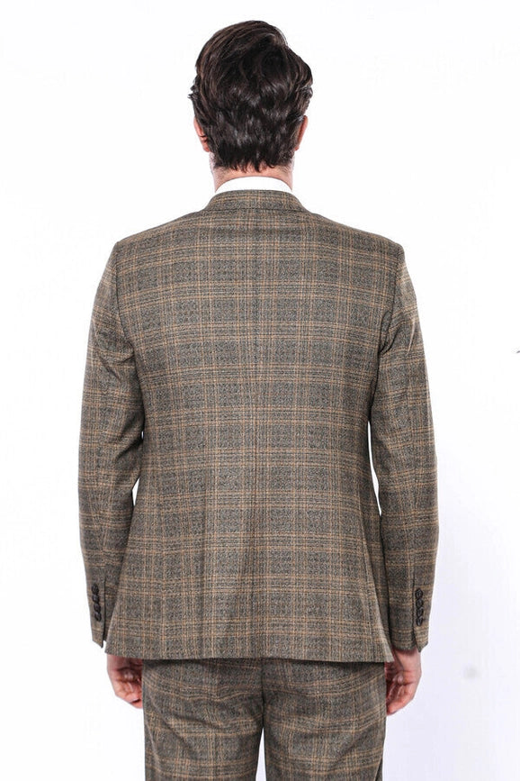 Checked Slim-Fit Brown Men Blazer-Blazer-Wessi-36-Brown-Urbanheer