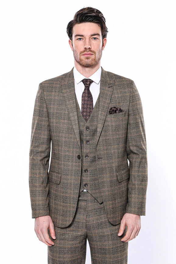 Checked Slim-Fit Brown Men Blazer-Blazer-Wessi-36-Brown-Urbanheer
