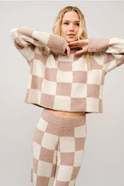 Checkerboard Knit Set Sweater BEIGE IVORY-Set-Blue B-S-BEIGE IVORY-Urbanheer