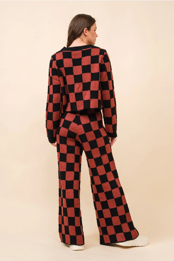 Checkerboard Knit Set Sweater BRICK BLACK-Set-Blue B-S-BRICK BLACK-Urbanheer