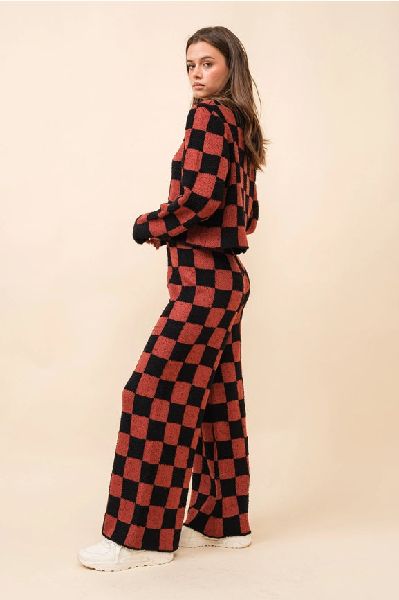 Checkerboard Knit Set Sweater BRICK BLACK-Set-Blue B-S-BRICK BLACK-Urbanheer