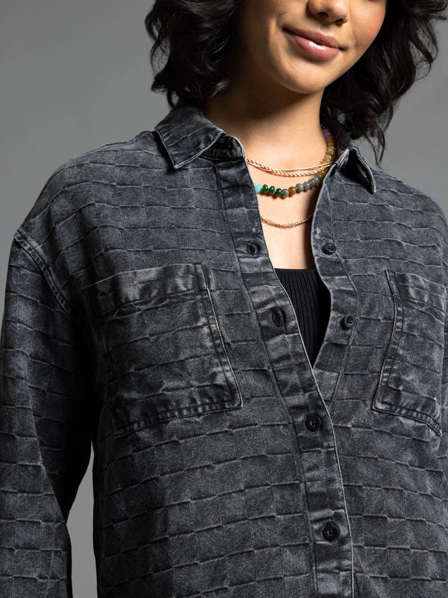 Checkered Pattern Shirt - Adoria Shirt BLACK-Shirt-Weekend Los Angeles-XS-BLACK-Urbanheer