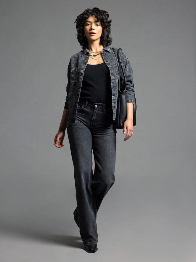 Checkered Pattern Shirt - Adoria Shirt BLACK-Shirt-Weekend Los Angeles-XS-BLACK-Urbanheer