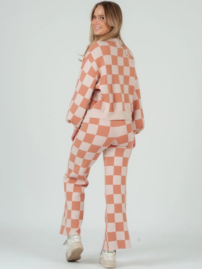 Checkered Sweater & Pant Set-Pale Geranium-Set-Lucca Couture-XS-Urbanheer