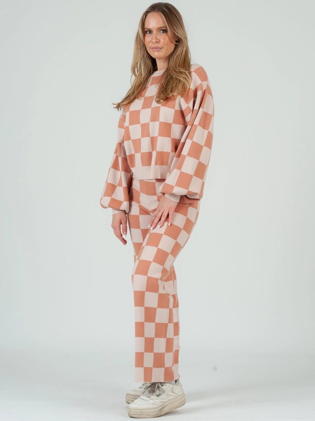 Checkered Sweater & Pant Set-Pale Geranium-Set-Lucca Couture-XS-Urbanheer