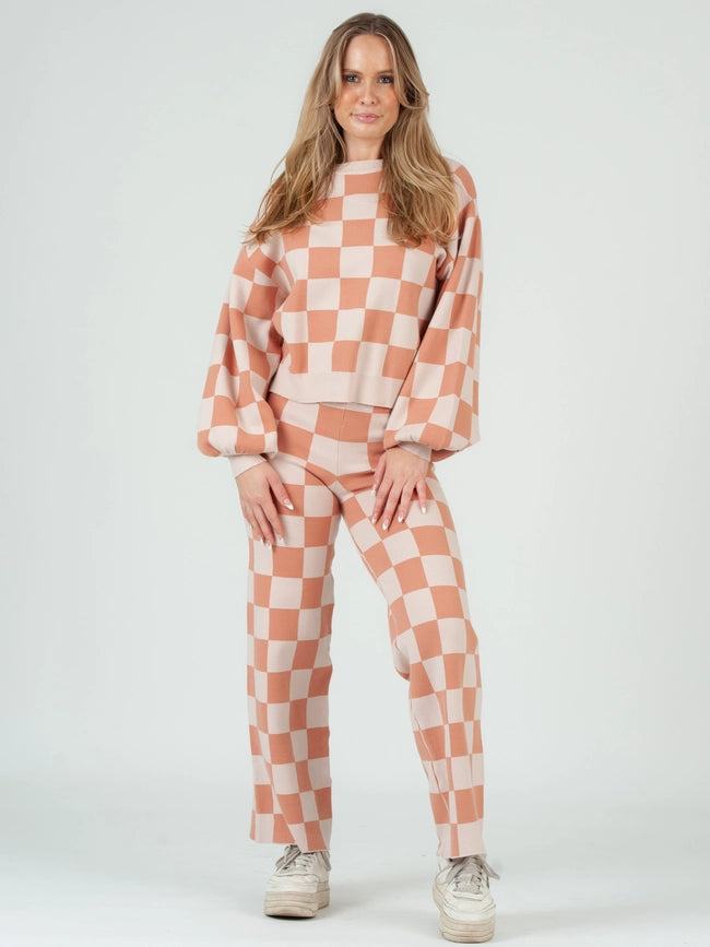 Checkered Sweater & Pant Set-Pale Geranium-Set-Lucca Couture-XS-Urbanheer