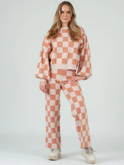 Checkered Sweater & Pant Set-Pale Geranium-Set-Lucca Couture-XS-Urbanheer