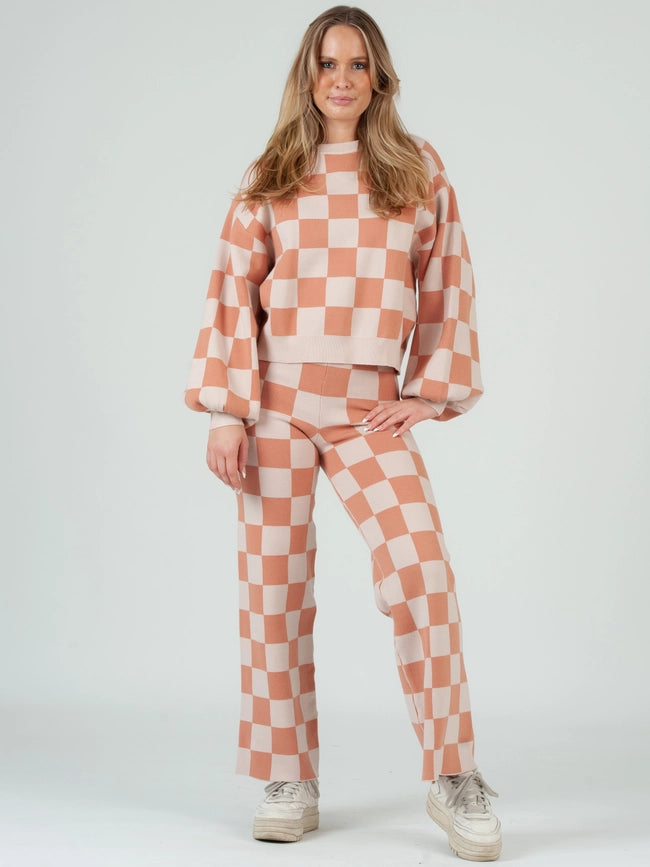Checkered Sweater & Pant Set-Pale Geranium-Set-Lucca Couture-XS-Urbanheer