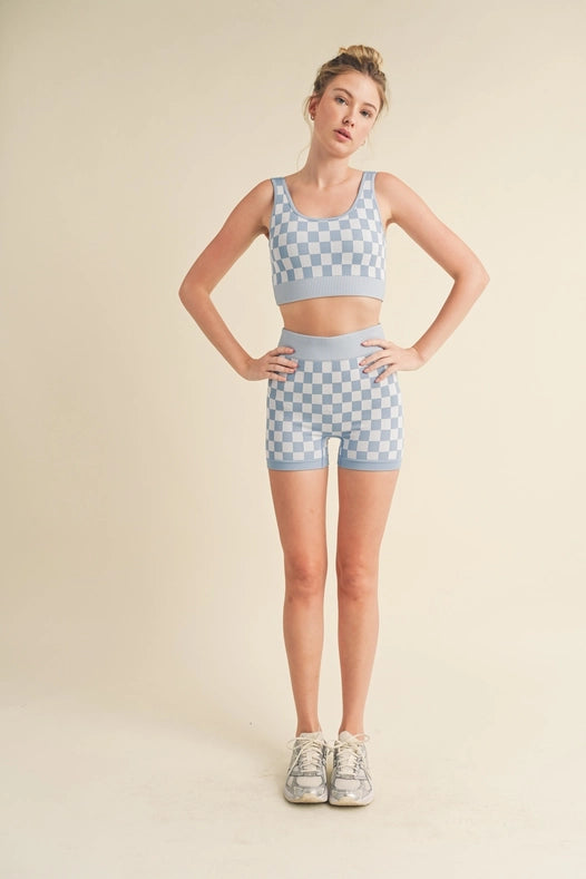Checkmate Cropped Two Piece Blue