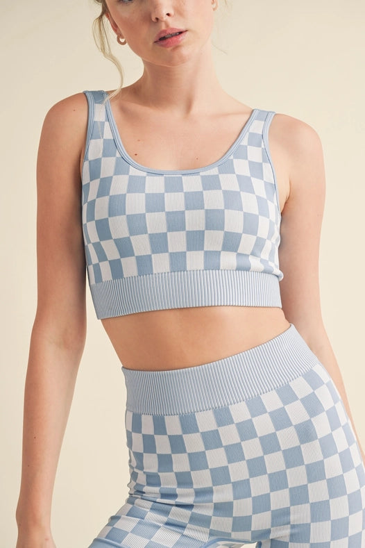Checkmate Cropped Two Piece Blue