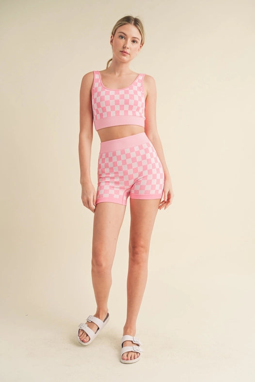 Checkmate Cropped Two Piece Pink-Set-Kimberly C-S-Urbanheer