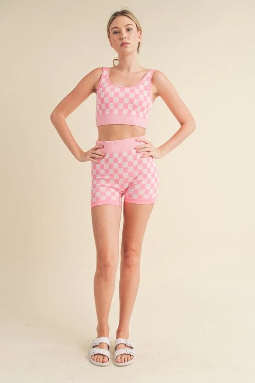 Checkmate Cropped Two Piece Pink-Set-Kimberly C-S-Urbanheer