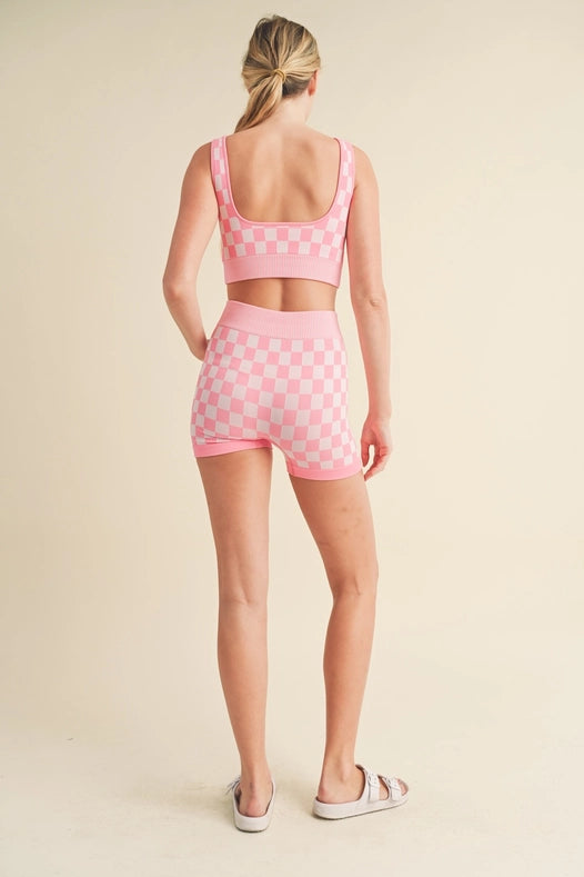 Checkmate Cropped Two Piece Pink-Set-Kimberly C-S-Urbanheer