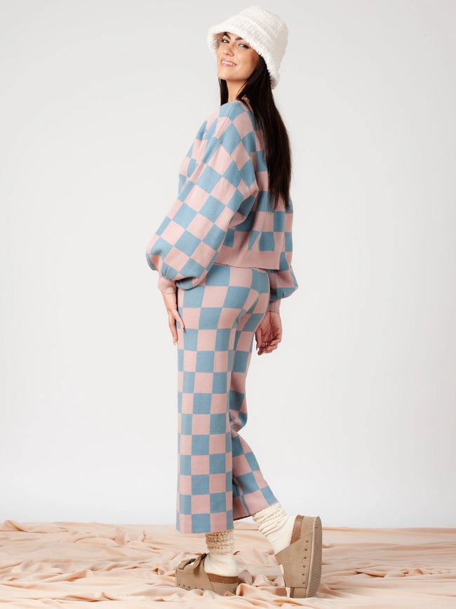 Checkmate Sweater and Pant Set-Mauve Blue-Set-Lucca Couture-XS-Urbanheer