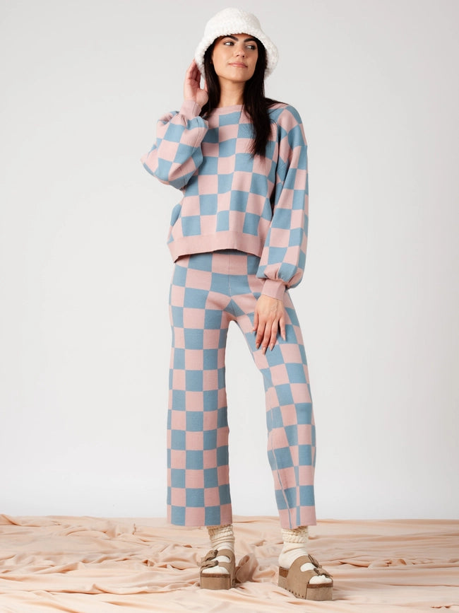 Checkmate Sweater and Pant Set-Mauve Blue-Set-Lucca Couture-XS-Urbanheer