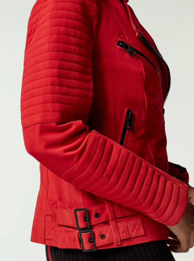 Cherie Suede Motorcycle Jacket-Jacket-Blanc Noir-XS-HAUTE RED-Urbanheer