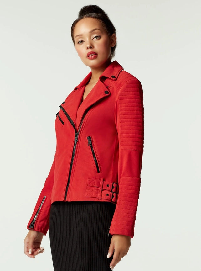 Cherie Suede Motorcycle Jacket-Jacket-Blanc Noir-XS-HAUTE RED-Urbanheer