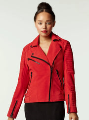 Cherie Suede Motorcycle Jacket-Jacket-Blanc Noir-XS-HAUTE RED-Urbanheer