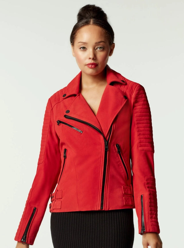 Cherie Suede Motorcycle Jacket-Jacket-Blanc Noir-XS-HAUTE RED-Urbanheer