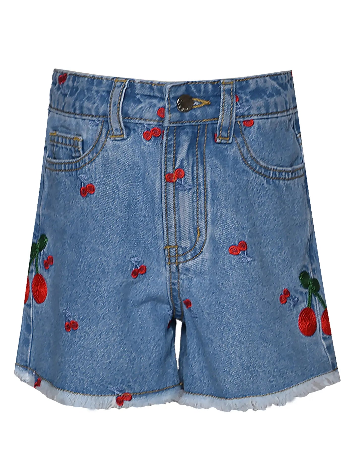 Cherry Embroidered Denim Shorts