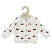 Cherry Embroidered Sweater Knit Baby Cardigan (Organic)-Cardigan-Viverano Organics-0-3M-Sweet Cream-Urbanheer