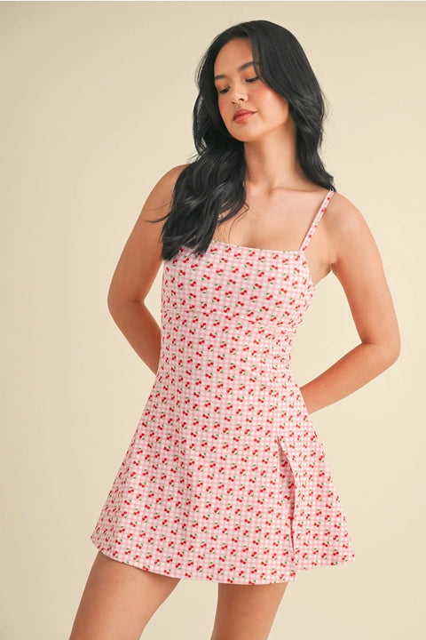 Cherry Gingham Print A-Line Mini Dress-Dress-KIMBERLY C-S-Cherry Gingham-Urbanheer
