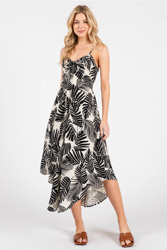 Chest Ruched Round Hemming Midi Dress Ivory/ Black-Dress-Final Touch-S-Ivory/ Black-Urbanheer