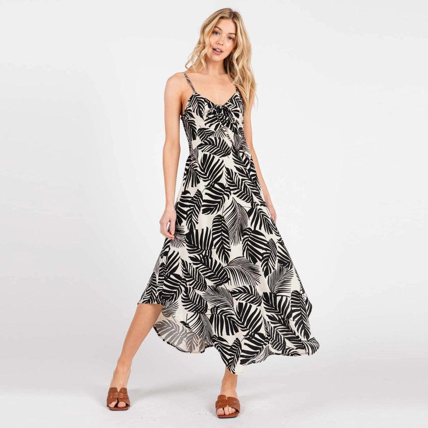 Chest Ruched Round Hemming Midi Dress Ivory/ Black-Dress-Final Touch-S-Ivory/ Black-Urbanheer