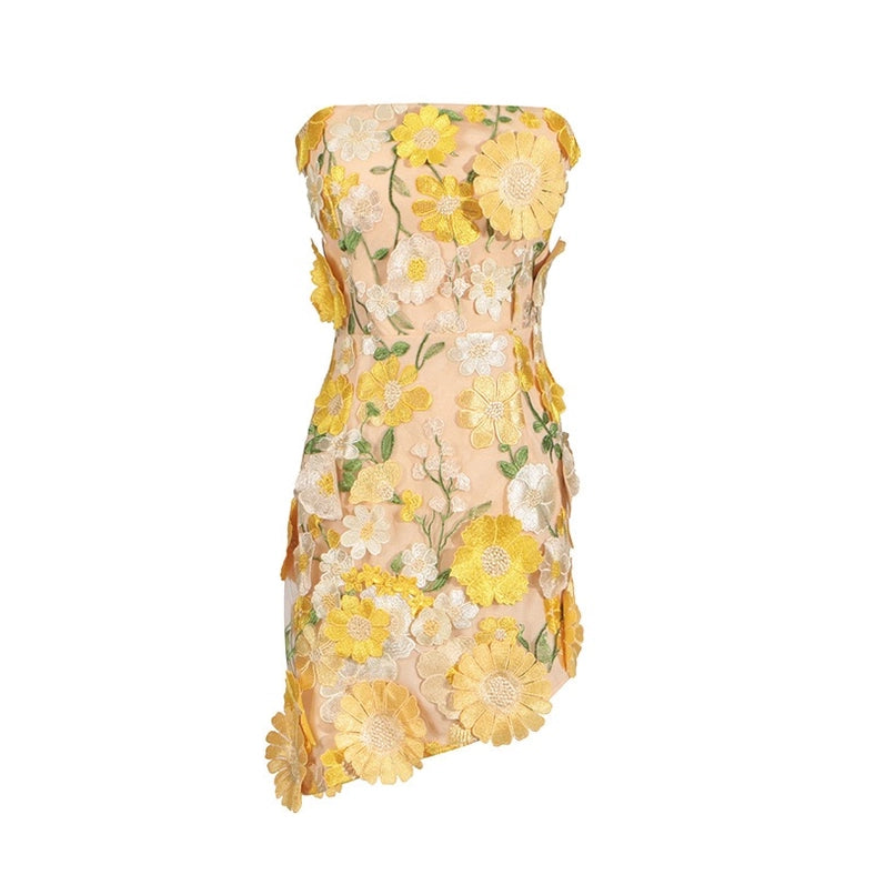 Chic 3D Floral Applique Tube Top Short Summer Dress (Copy)-Dress-Productseeker-L-Yellow-Urbanheer