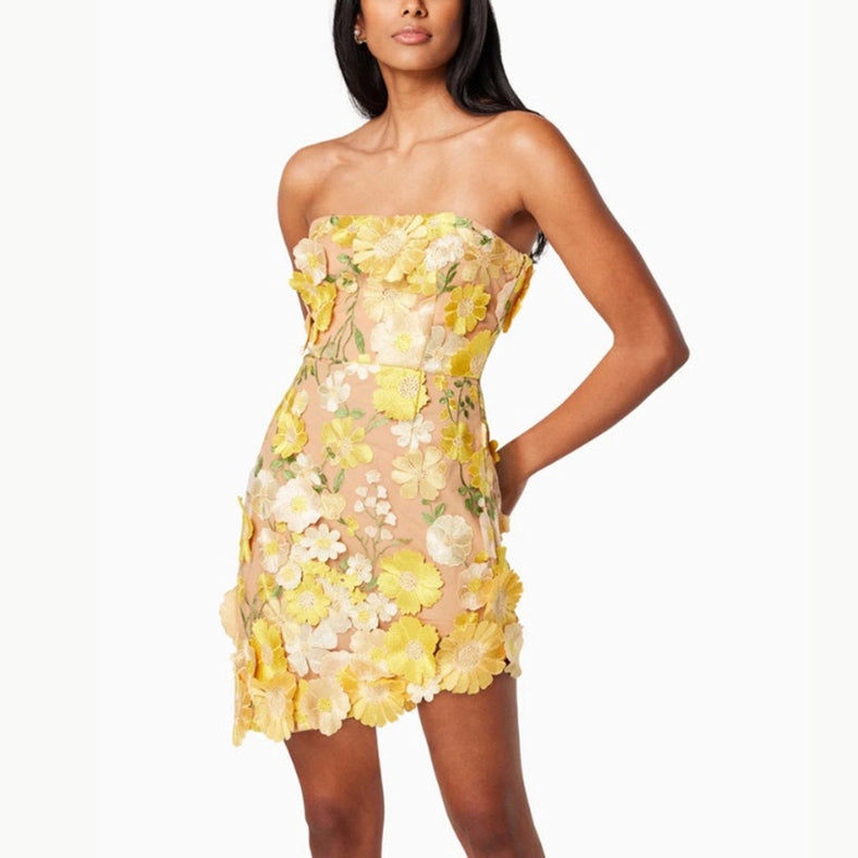 Chic 3D Floral Applique Tube Top Short Summer Dress (Copy)-Dress-Productseeker-L-Yellow-Urbanheer