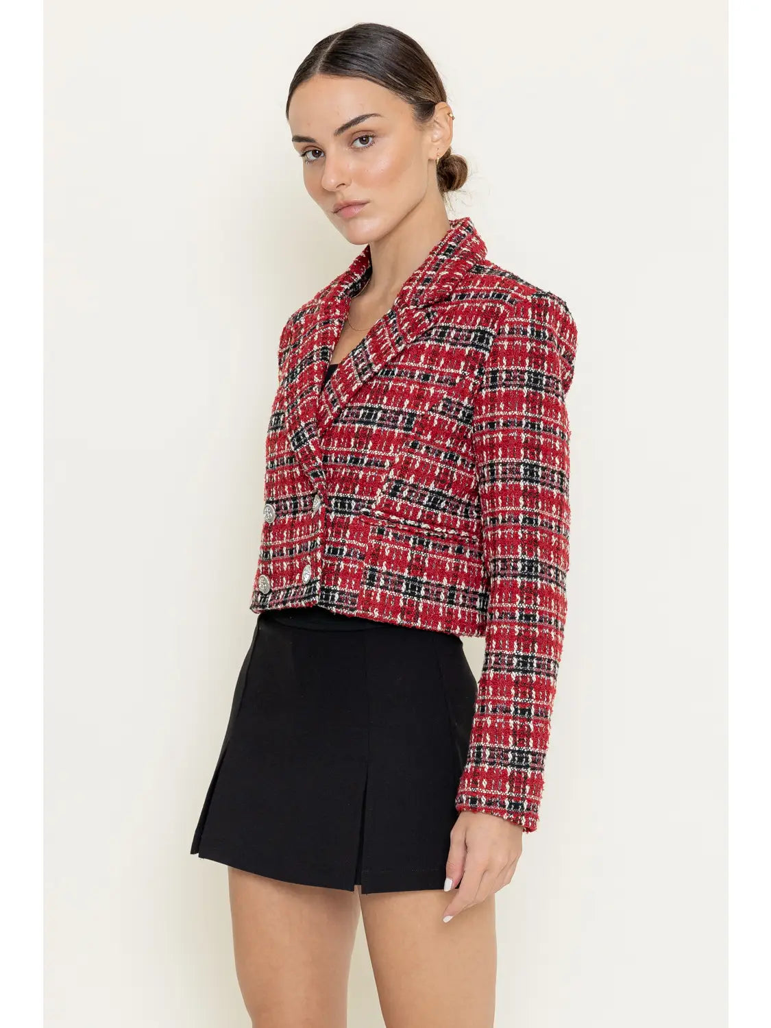 Chic Classy Timeless Tweed Plaid Cropped JACKET