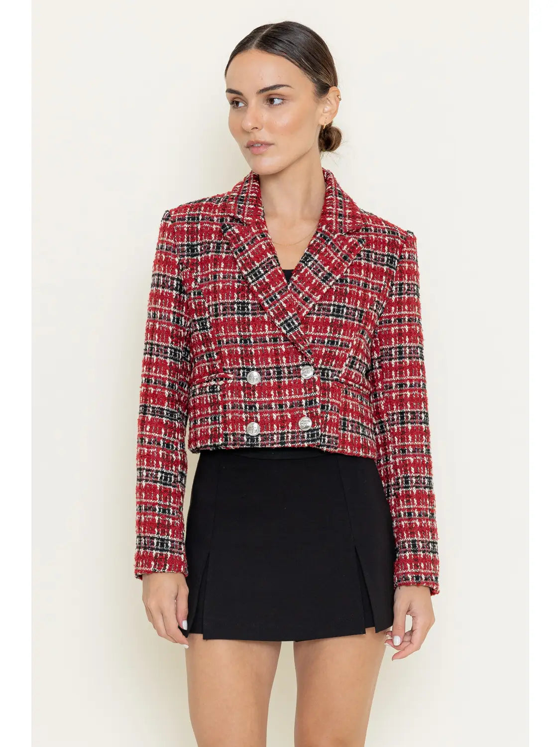 Chic Classy Timeless Tweed Plaid Cropped JACKET