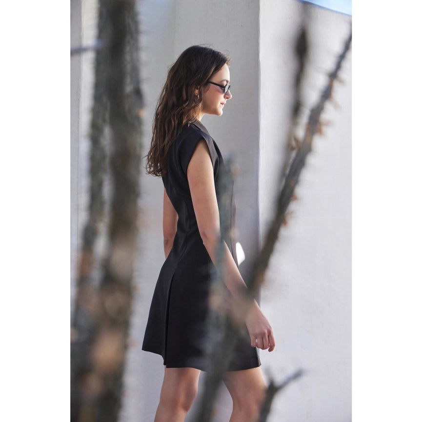 Chic Mini Dress with Front Zipper and Pleated Hem BLACK-Dress-idem ditto-S-BLACK-Urbanheer