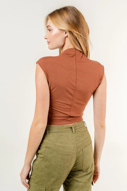 Chic Mock Neck Cap Sleeve Ruched Crop TOP-Top-Fore Collection-Urbanheer