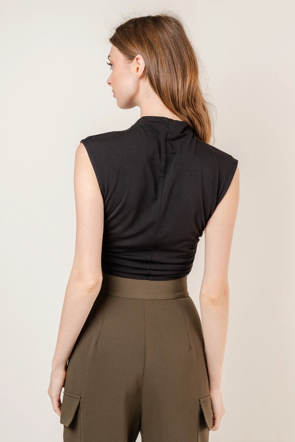Chic Mock Neck Cap Sleeve Ruched Crop TOP-Top-Fore Collection-Urbanheer