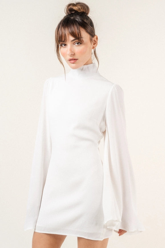 Chic Mock Neck Dramatic Flared Sleeve Mini DRESS from Fore Collection Urbanheer Chic Mock Neck Dramatic Flared Sleeve Mini DRESS from Fore Collection Urbanheer