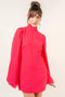 Chic Mock Neck Dramatic Flared Sleeve Mini Dress Fuchsia-Dress-Fore Collection-S-FUCHSIA-Urbanheer