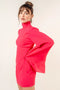 Chic Mock Neck Dramatic Flared Sleeve Mini Dress Fuchsia-Dress-Fore Collection-S-FUCHSIA-Urbanheer