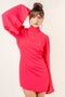 Chic Mock Neck Dramatic Flared Sleeve Mini Dress Fuchsia-Dress-Fore Collection-S-FUCHSIA-Urbanheer