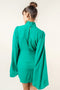 Chic Mock Neck Dramatic Flared Sleeve Mini Dress Kelly Green-Dress-Fore Collection-S-KELLY GREEN-Urbanheer