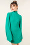 Chic Mock Neck Dramatic Flared Sleeve Mini Dress Kelly Green-Dress-Fore Collection-S-KELLY GREEN-Urbanheer